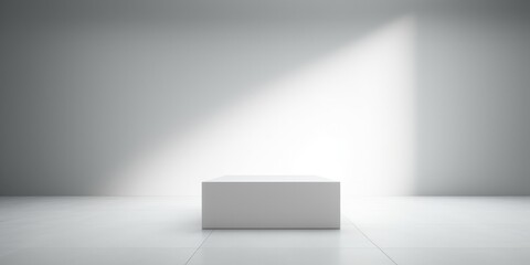Abstract empty white podium on white background with shadow. Mock up stand for product presentation. Minimal concept. Display product, generative ai