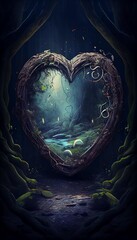 Heart portal to forest, Generative AI illustrations