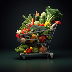 shopping cart with vegetables generative in ai