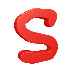 3D red alphabet letter s for education and text concept