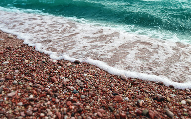 Beach in Montenegro in the city of Budva near Sveti Stefan