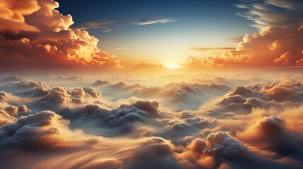 Fototapeta premium AI Generated. AI Generative. Sky clouds air drone view yellow orange color background landscape. Adventure trip travel outdoor fly. Graphic Art Illustration