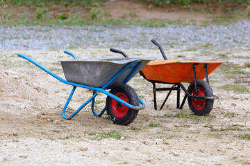 Wheelbarrows for construction work on the sand