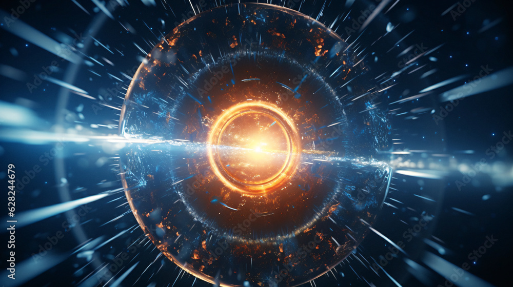 Poster captivating close-up of circular object with radiant light, enhanced by generative ai