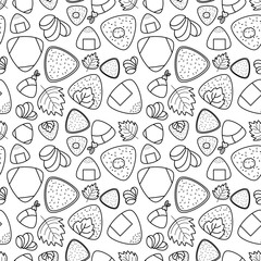 doodle line Various types of Onigiri with pickled ginger and green Shiso concept seamless pattern on white background. abstract vector illustration.
