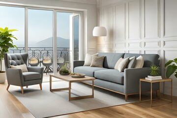 modern living and guest room with furniture generated AI