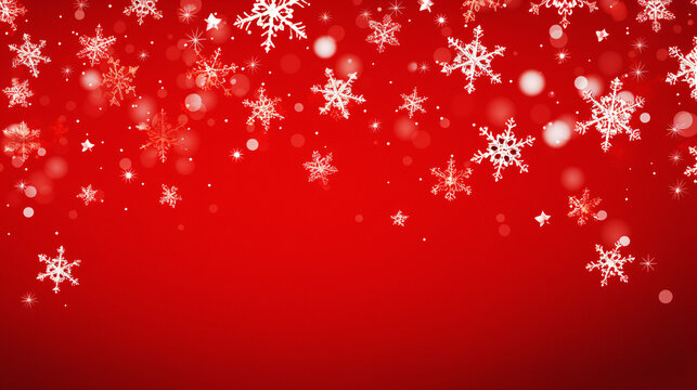 Red Background with Snowflakes and Stars: A Festive Giraffe Image Generated by AI