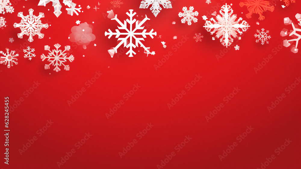 Poster red background with snowflakes and hearts: a festive image created by generative ai