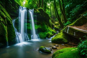 waterfall in the forest generated Ai.