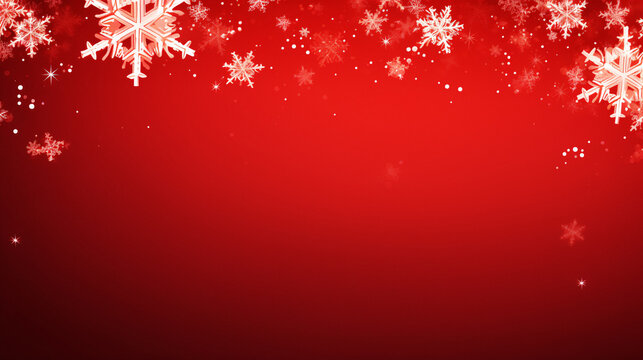 Vibrant Red Winter Wonderland with Snowflakes and Stars, Generative AI