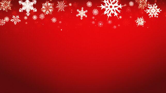 Vibrant Red Winter Wonderland with Snowflakes and Stars, Generative AI