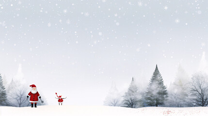 Enchanting Winter Wonderland: Santa and Reindeer in Snowy Woods with Falling Snow - Generative AI