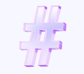 hashtag symbol icon with colorful gradient. 3d rendering illustration for graphic design, ui ux design, presentation or background. shape with glass effect