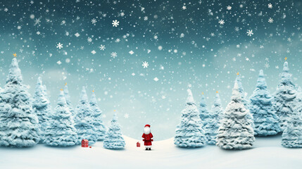 Magical Winter Wonderland with Santa Claus and Snow-Covered Trees, Generated by Generative AI