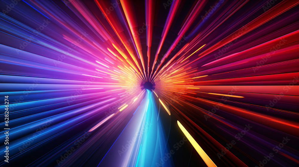 Poster vibrant and luminous light trails illuminating a dimly lit space, generated by generative ai