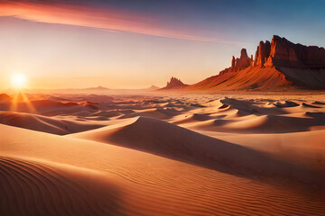Fototapeta na wymiar Sunset in the desert. Ai generative