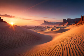 Fototapeta na wymiar Sunset over the beautiful desert. Ai generative