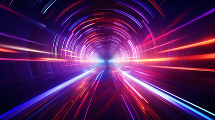 Fototapeta na wymiar Vibrant Light Streaks Illuminate Dark Space Tunnel, Generative AI.