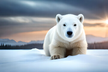 Polar bear in the snow. Ai generative