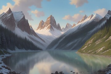 Ultradetailed Mountains landscape. AI generated illustration