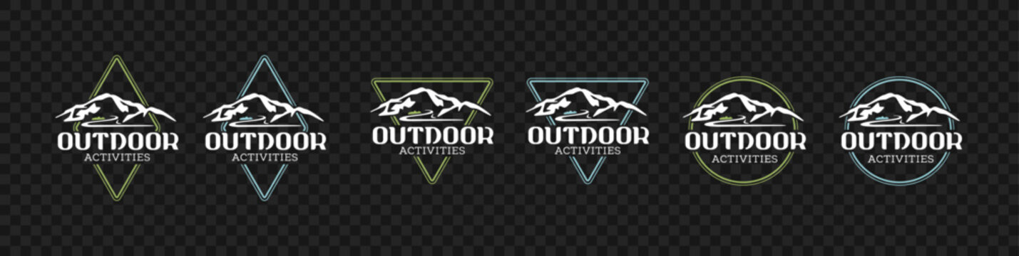 Set of vintage travel and camping vector labels. Mountain expedition and outdoor adventures logo design