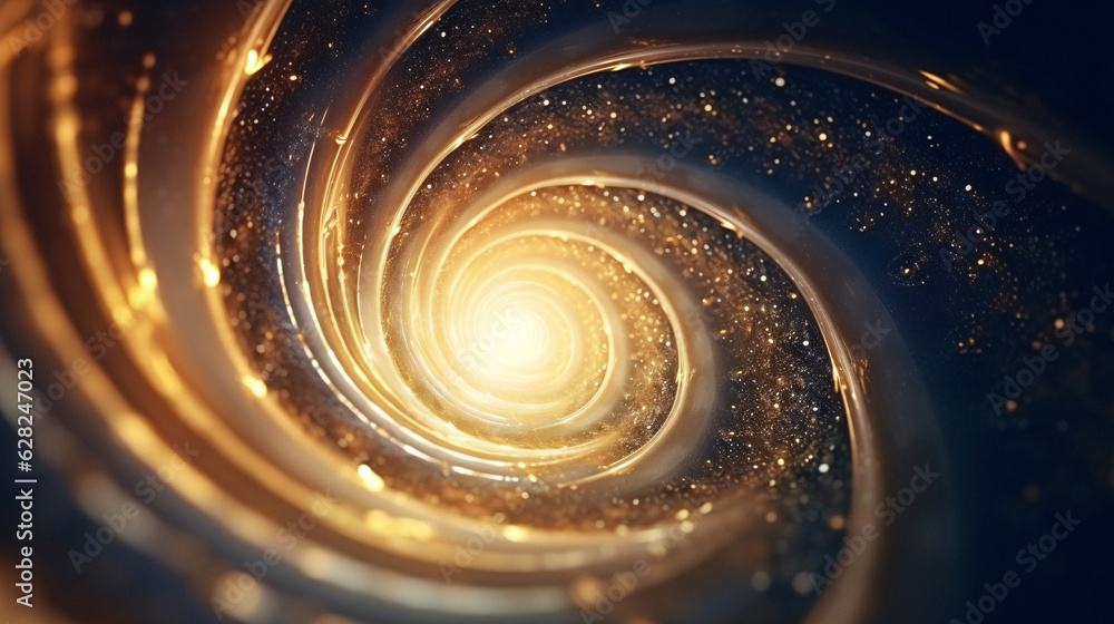 Poster mesmerizing close-up of a radiant spiral object illuminated by a bright light, generative ai