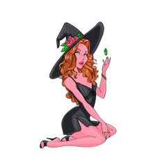 Halloween Witch Pin-up Character Illustration