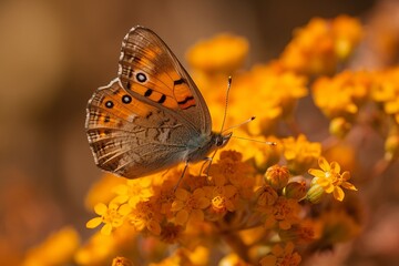 Fototapeta premium Illustration of a beautiful butterfly perched on a vibrant yellow flower, created using generative AI
