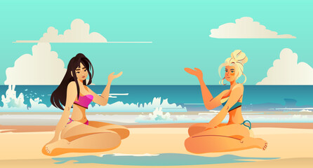 Characters, beautiful girl, on the beach, icons, avatars