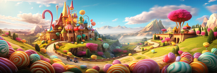 Enchanting Candy Land with a Majestic Castle and Abundance of Sweet Treats, Generative AI