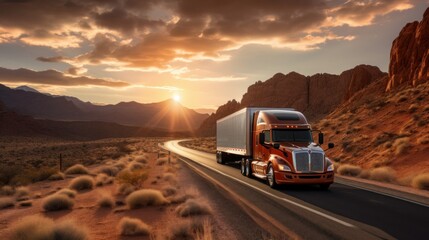 Semi-trailer truck in USA scenic roads