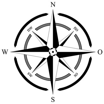 Kompass Rose Vektor mit acht Richtungen und deutscher Osten Bezeichnung. Isolierter Hintergrund.
Symbol f&radic;&ordm;r Marine-, Seefahrt - oder Trekking-Navigation oder zur Verwendung in eine Landkarte.