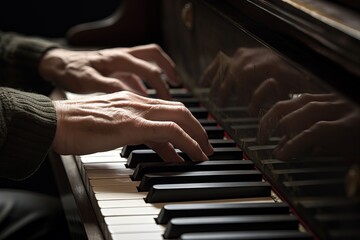 Illustration of a person playing a piano with focus on their hands and the keys, created using...