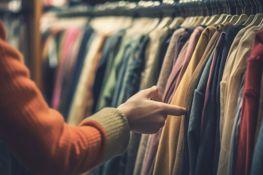 Hand of customer choosing clothes in a clothing store