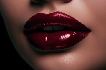 Fototapeta premium Illustration of close up of a woman's lips with vibrant red lipstick, created using generative AI
