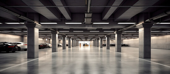 Empty underground parking background with copy space - obrazy, fototapety, plakaty
