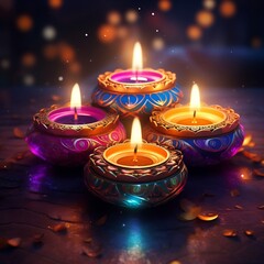 Photo diwali celebration with  oil lamps background. Ai generated
