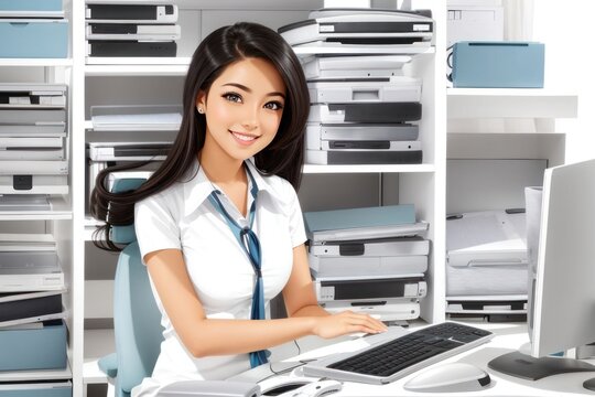 Beautiful asian business woman working with computer in the office.