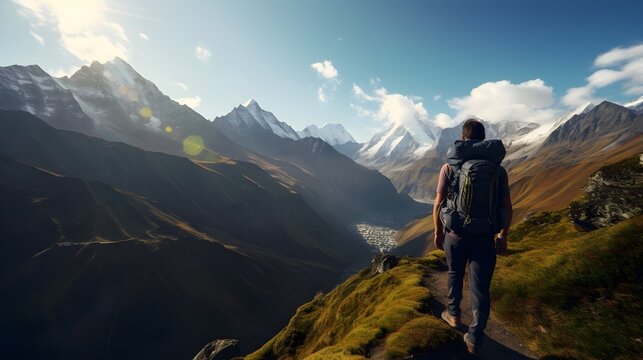 Fototapeta Mountain Majesty: A Thrilling Trek into Nature's Grandeur, generative, ai