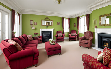 Photorealistic Luxurious living room display with shining bright sunlight from the window