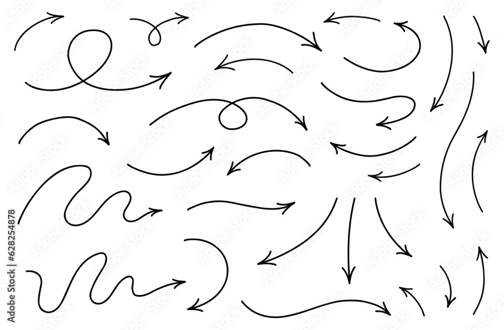 Canvas Prints hand drawn thin line arrows set. vector doodle design elements isolated on white background.