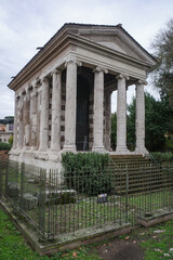 Fototapeta na wymiar Rome, Italy - 27 Nov, 2022: The Temple of Portunus (Tempio di Portuno) or Temple of Fortuna Virilis