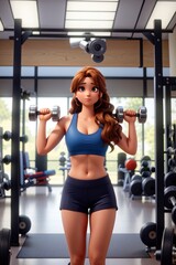 Fototapeta premium Athletic young woman working out with dumbbells in a gym