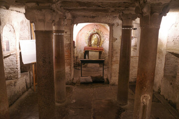 Rome, Italy - 27 Nov, 2022: Crypt of the Basilica Santa Maria de Cosmedin