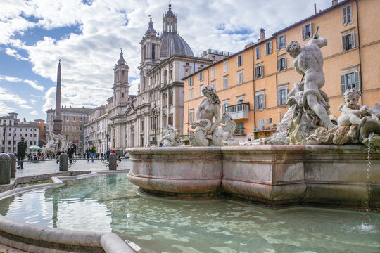 Rome, Italy - 27 Nov, 2022: Fountain of Neptune, Piazza Navona, Rome