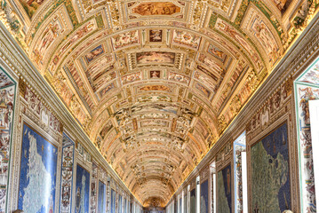 Rome, Italy - 26 Nov, 2022: The Galleria della Carte Geografiche or Gallery of Maps in the Vatican Museum - obrazy, fototapety, plakaty