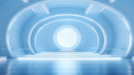 Obraz premium Futuristic Room in Light Blue Colors with beautiful Lighting. Stunning Background for Product Presentation.