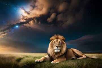 Fototapeta na wymiar lion in the night