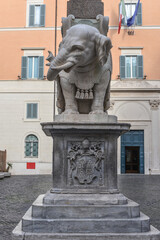 Rome, Italy - 26 Nov, 2022: The Elephant & Obelisk of Minerva (Obelisco della Minerva), near the Pantheon in Rome