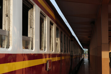 Train station in the countryside in the morning, at normal times, no one came to the service. Popular tourist service in the tourist season.